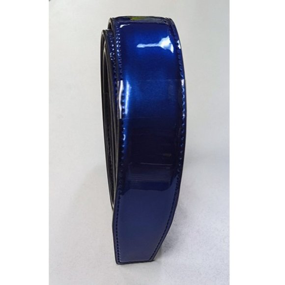 🆕 BLACK (STEEL COLOR) RHINESTONE GREEK DESIGN ROYAL BLUE STRAP AUTOMATIC BELT - Picture 3 of 4